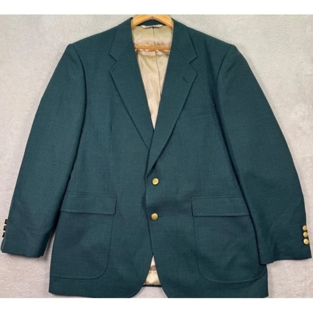 VINTAGE‎ Stafford Mens Green Blazer Jacket Gold Buttons USA Classic Size 42S